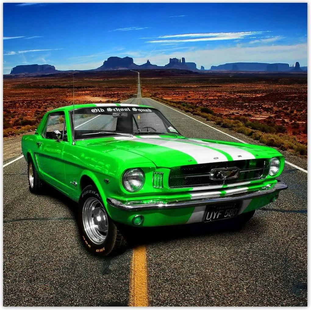 Poszterek 100x100 Zöld Mustang a sivatagban