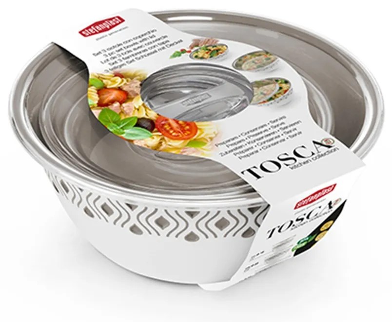 STEFANPLAST Műanyag tál Tosca, fehér/világosszürke 3 darabos készlet fedővel