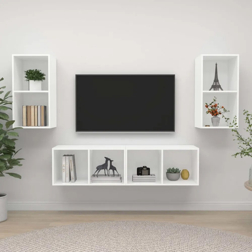 4 db fehér szerelt fa falra szerelhető TV-szekrény