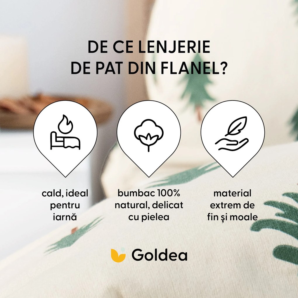 Goldea flanel ágyneműhuzat - fenyőfák natúr alapon 240 x 220 és 2db 70 x 90 cm