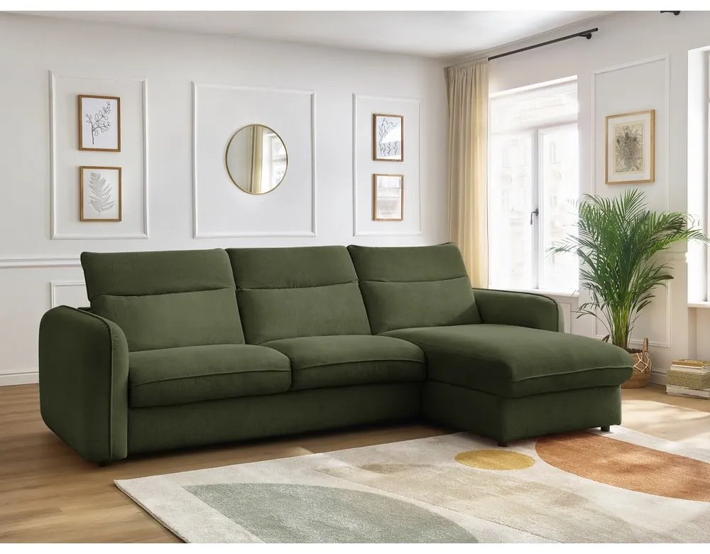 Zöld kinyitható sarokkanapé (variálható) Achille – Bobochic Paris