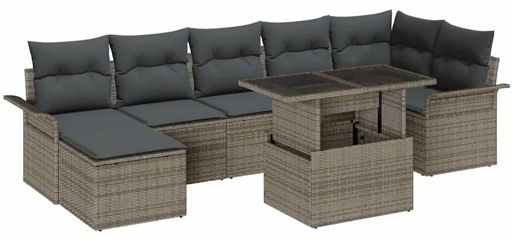 vidaXL Kerti Kanapé Szett párnával tárolóval 8 pcs Szürke Poli rattan