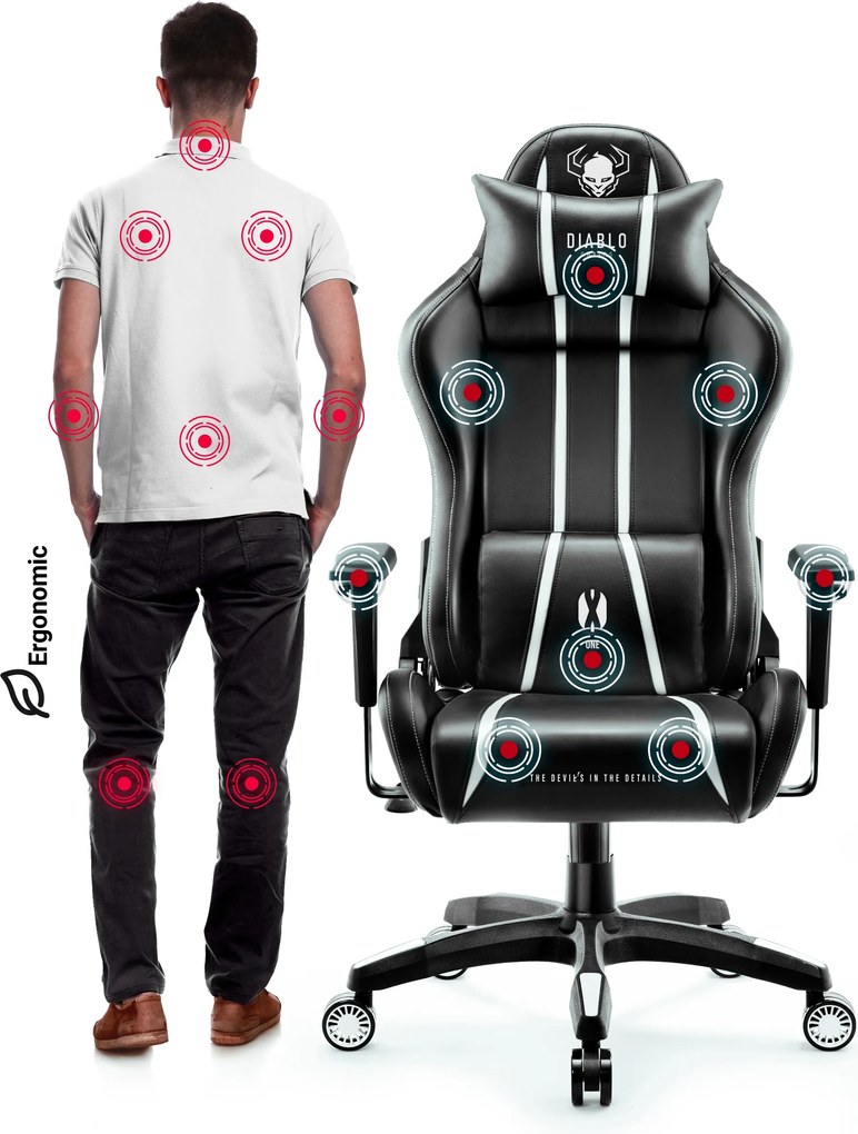 Gamer szék műbőr King Size, fekete-fehér: Diablo X-One 2.0