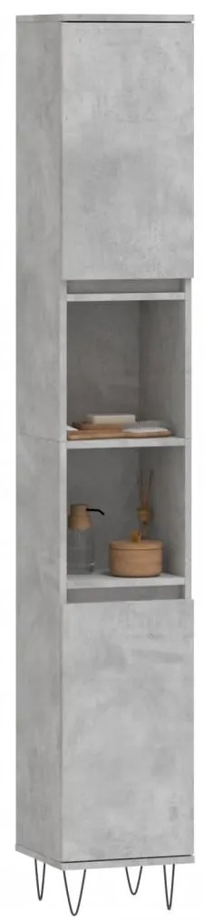Betonszürke szerelt fa fürdőszobaszekrény 30 x 30 x 190 cm
