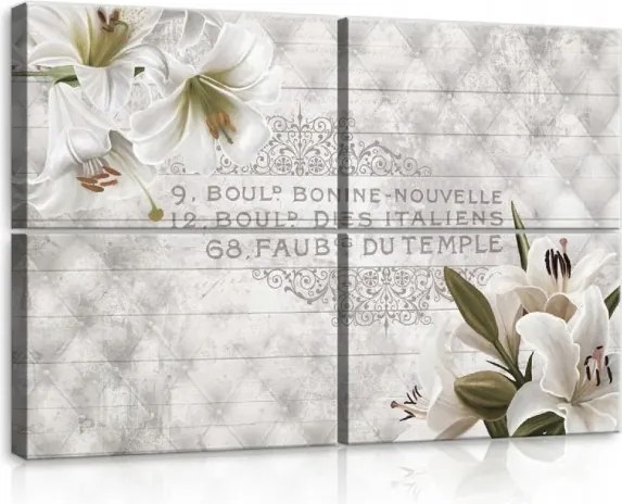 Vászonkép 120x80 Liliomok fehér triptichon retro vintage virágos nyomtatás elegancia