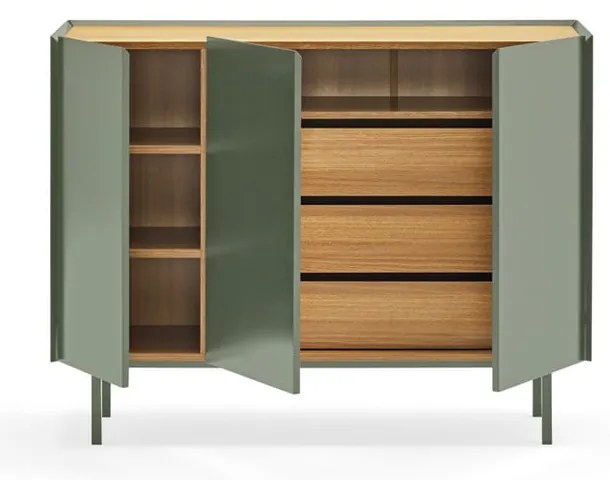 Zöld alacsony komód tölgyfa dekorral 110x85 cm Arista – Teulat