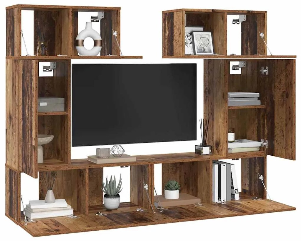 TV szekrény garnitúra 6 pcs Régi fa 80 x 30 x 30 cm Faanyag