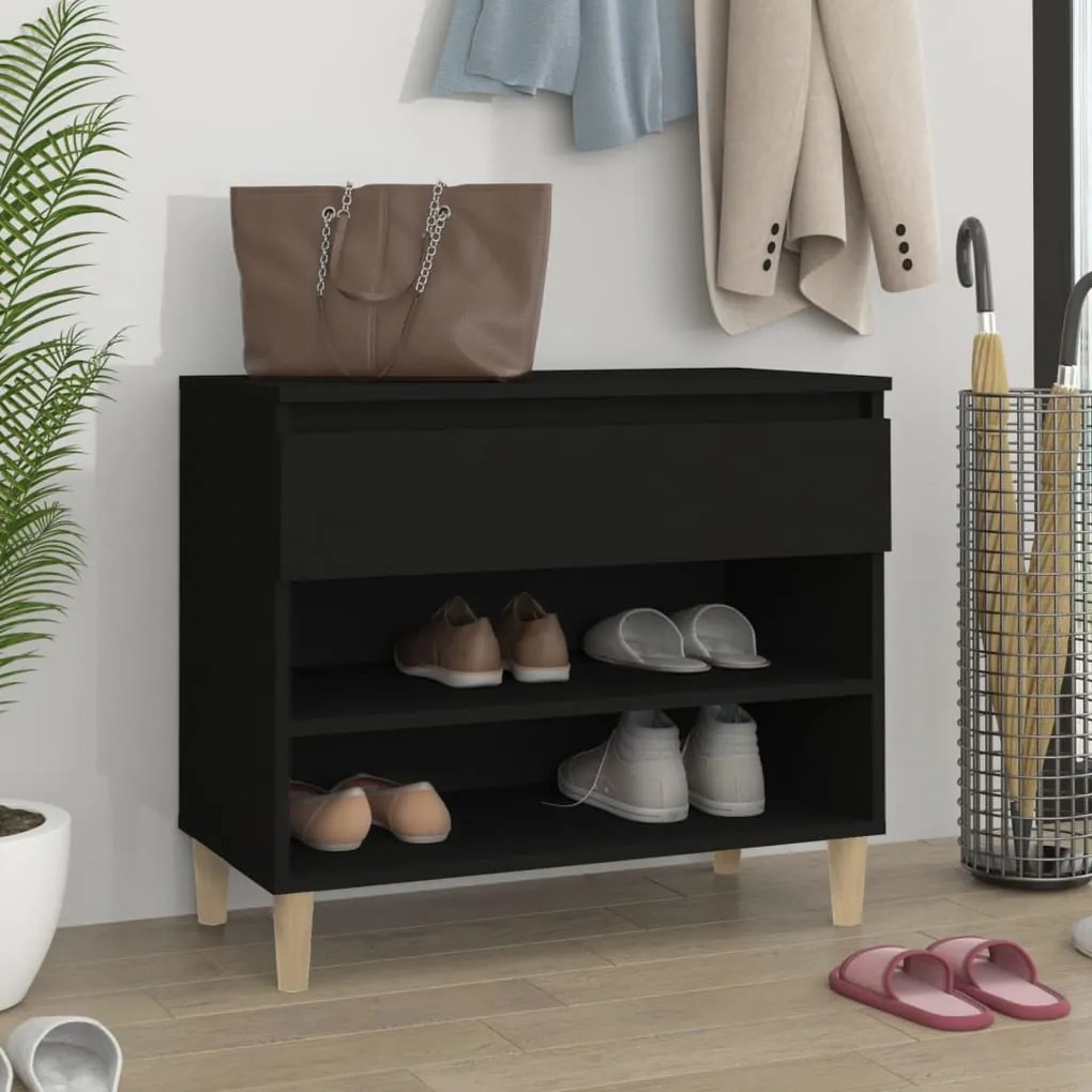 fekete szerelt fa cipősszekrény 70x36x60 cm