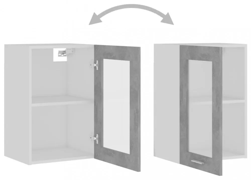 “Lyon” betonszürke szerelt fa függő üvegszekrény