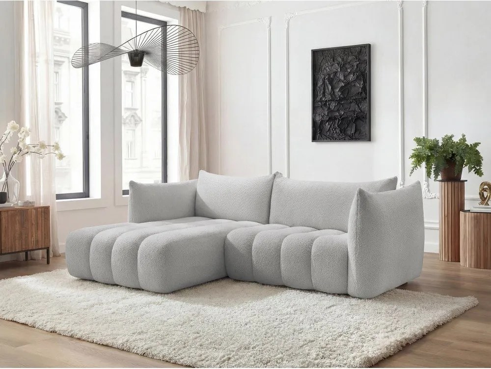 Világosszürke buklé sarokkanapé (bal oldali-heverő résszel) Azra – Bobochic Paris