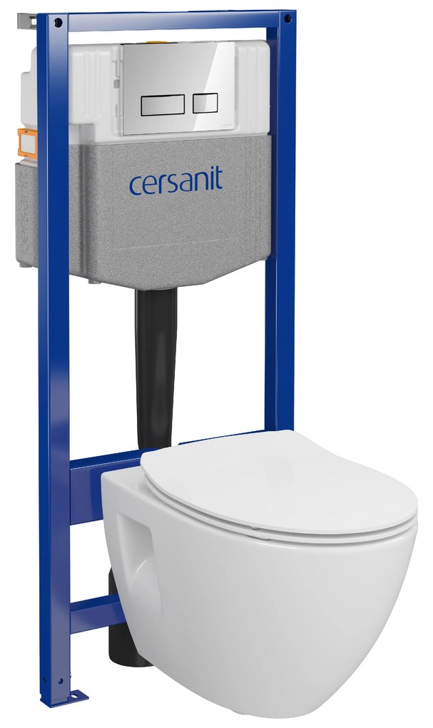 Cersanit Moduo, System50 MECH süllyesztett keret + Moduo Plus CleanOn fali WC csésze + MOVI II króm gomb, S701-769