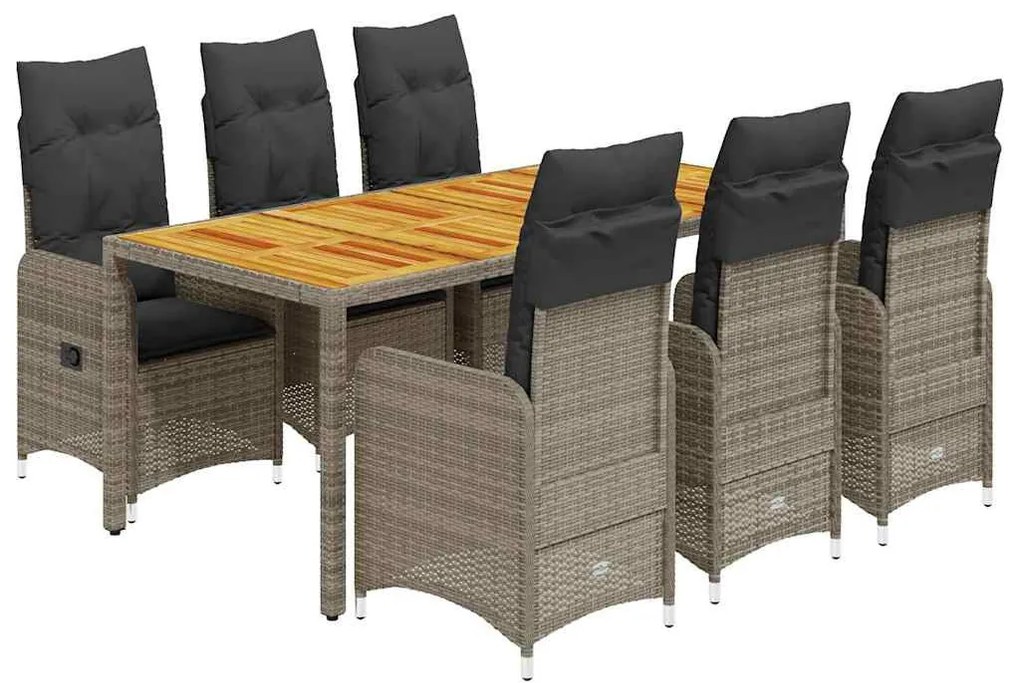 7 részes szürke polyrattan kerti bisztrógarnitúra párnákkal