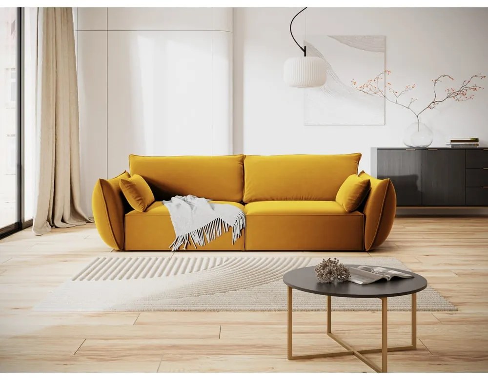 Mustársárga bársony kanapé 208 cm Vanda – Mazzini Sofas