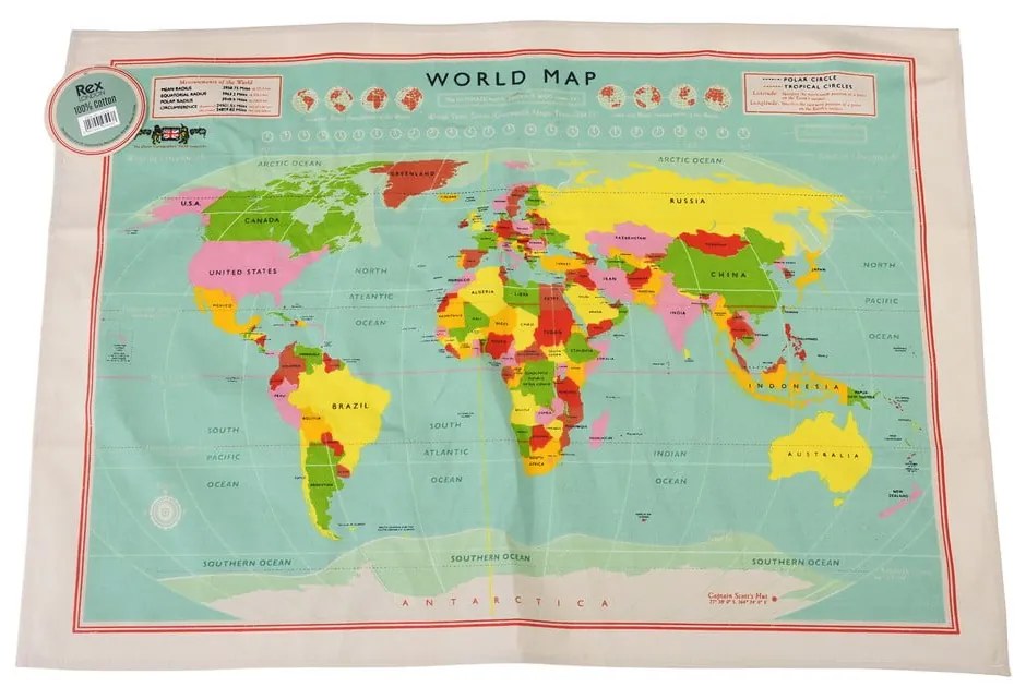 World Map pamut konyharuha, 50 x 70 cm - Rex London