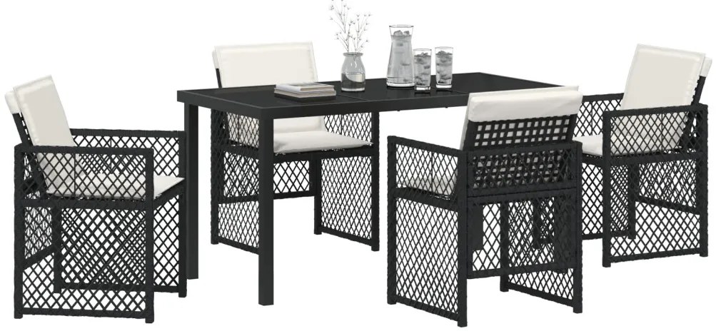 5 darabos Kerti Étkezőgarnitúra Párnákkal Fekete Poly Rattan