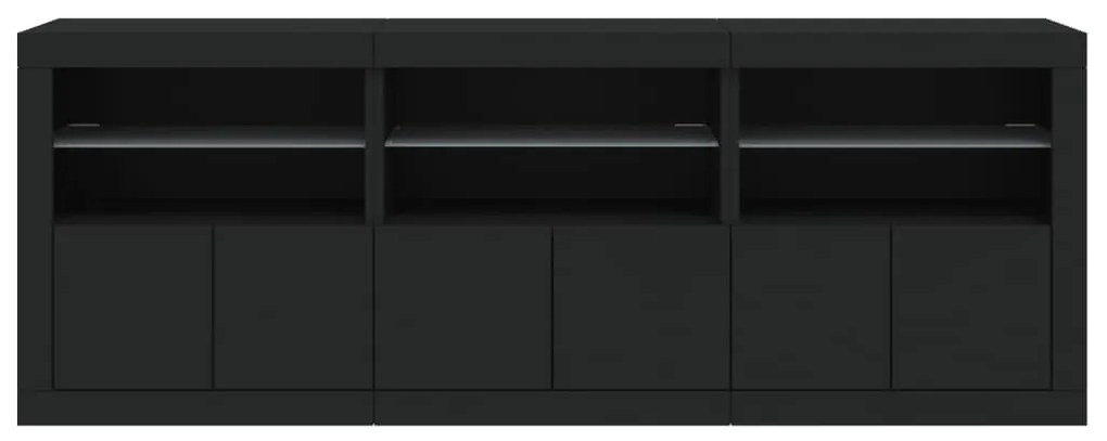 fekete tálalószekrény LED-világítással 181,5x37x67 cm