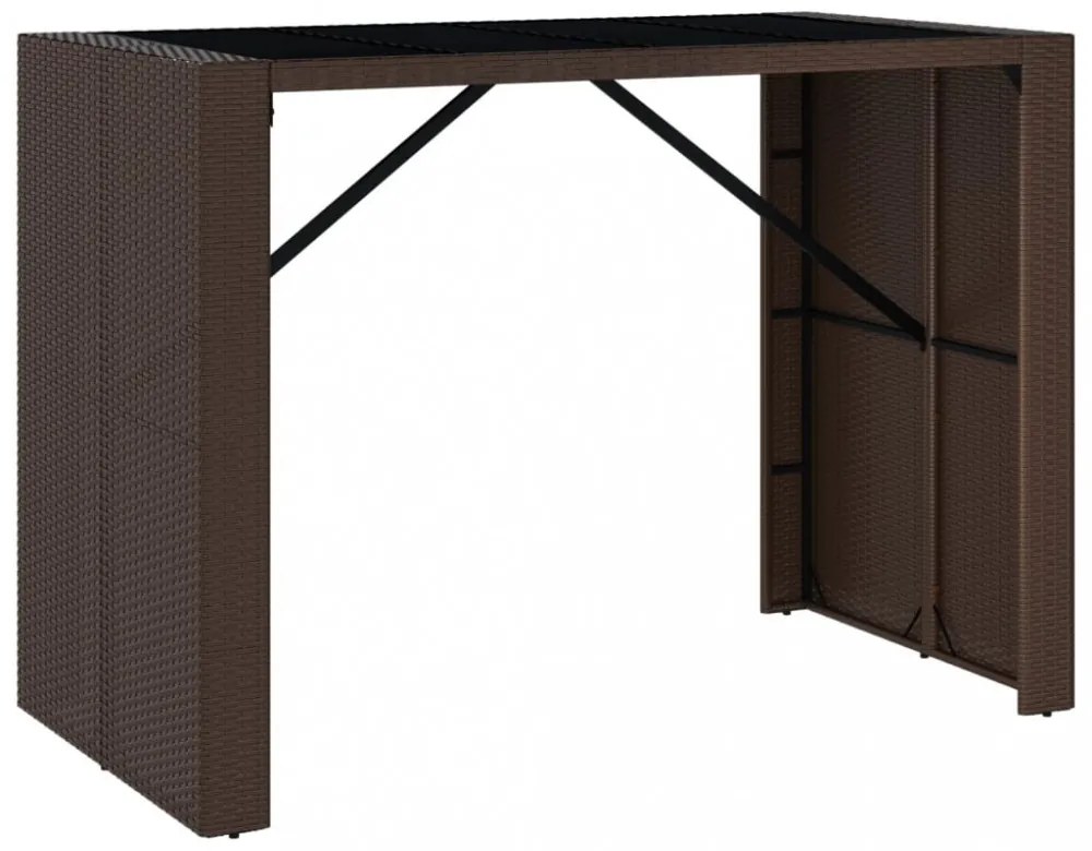 barna polyrattan kerti asztal üveglappal 145 x 80 x 110 cm