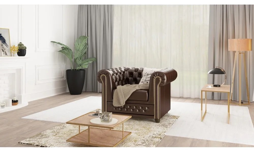 Sötétbarna bőrutánzat fotel York – Ropez