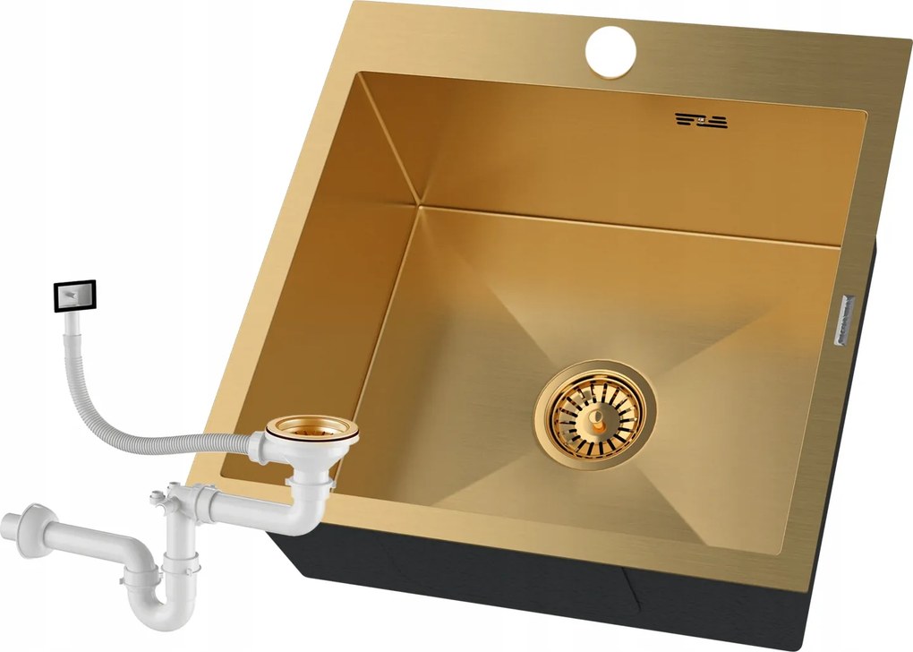 Acél Egymedencés Mosogató Négyszögletes Arany Konyhai Szifon BARI50