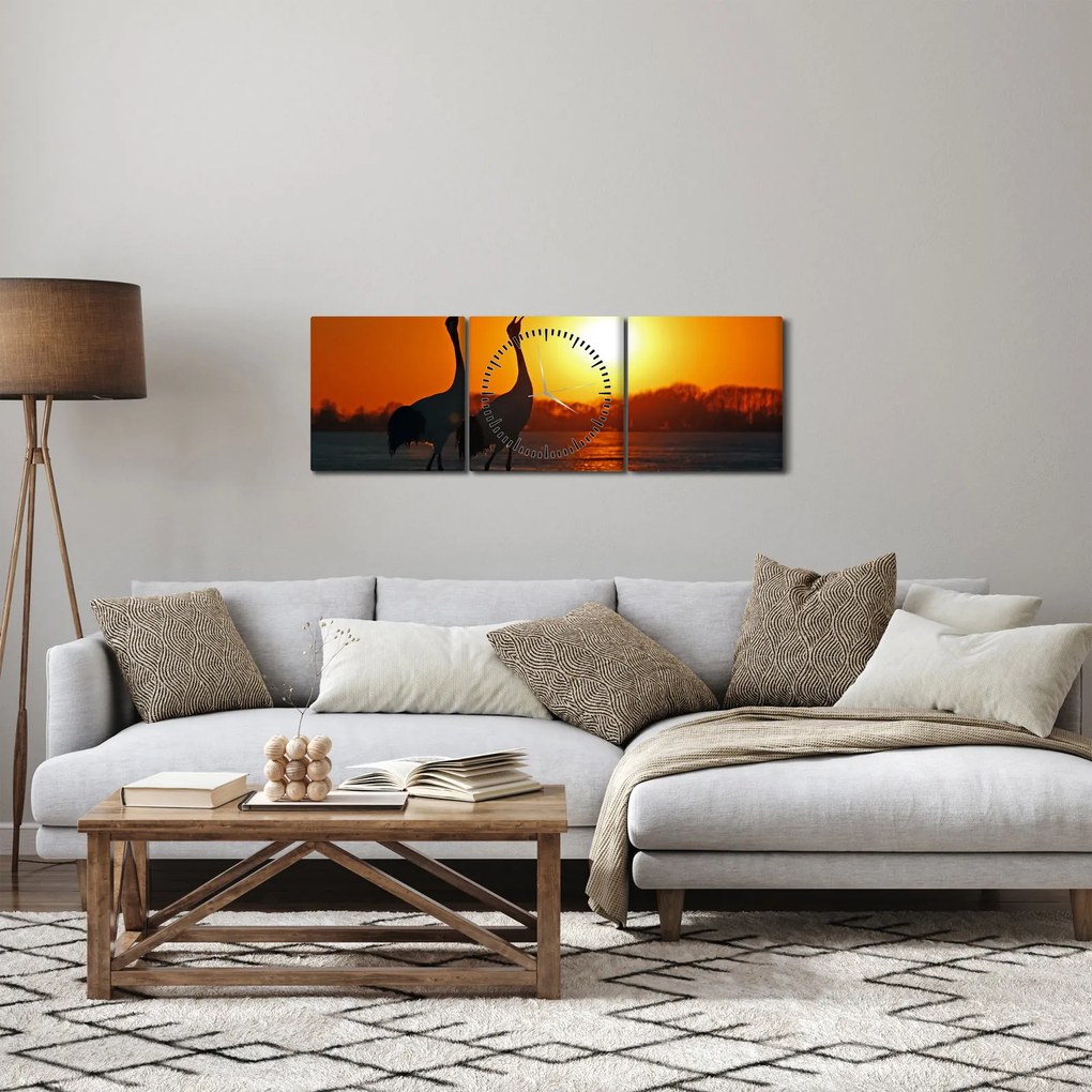 Madarak képe naplementekor (órával) (90x30 cm)