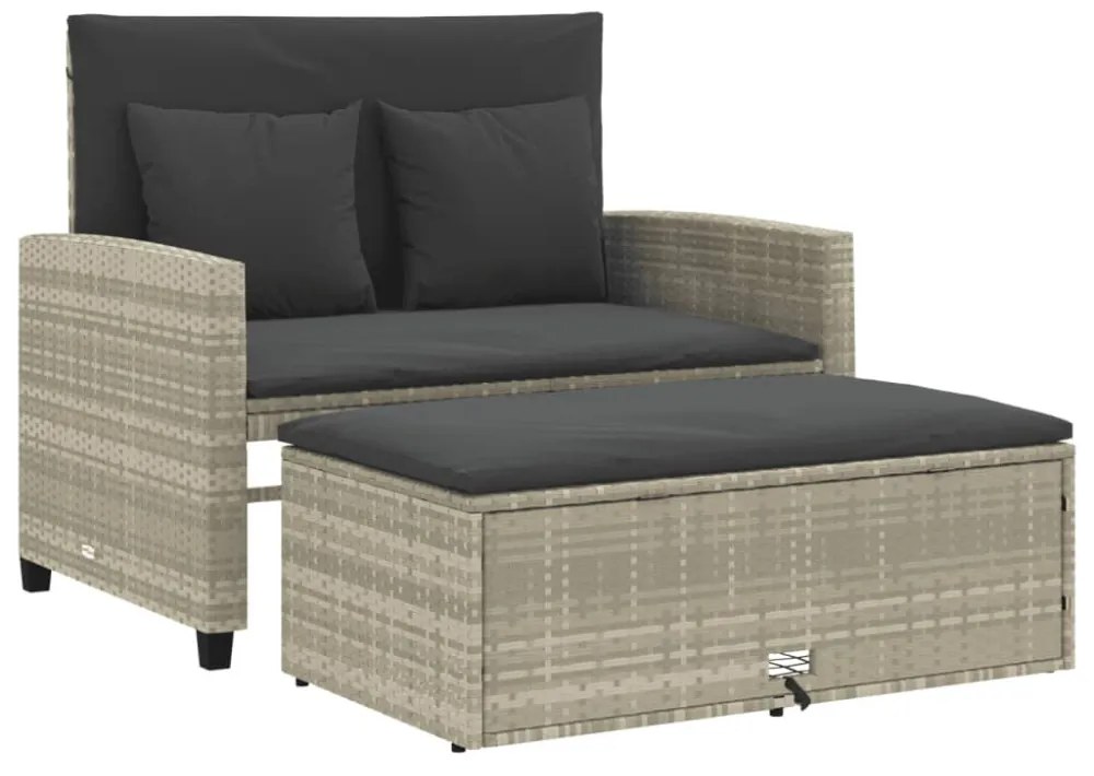2 személyes világosszürke polyrattan kerti kanapé párnával