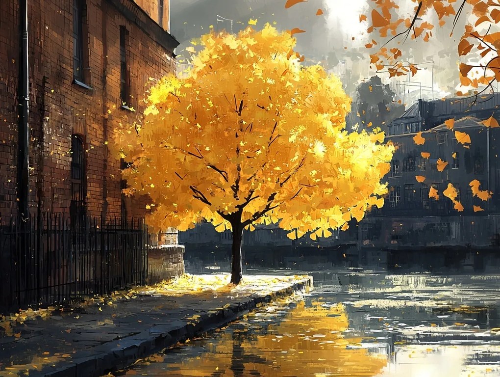 Vászonkép Canvas Tájkép Város Utca Fa Ősz Levelek 100x75