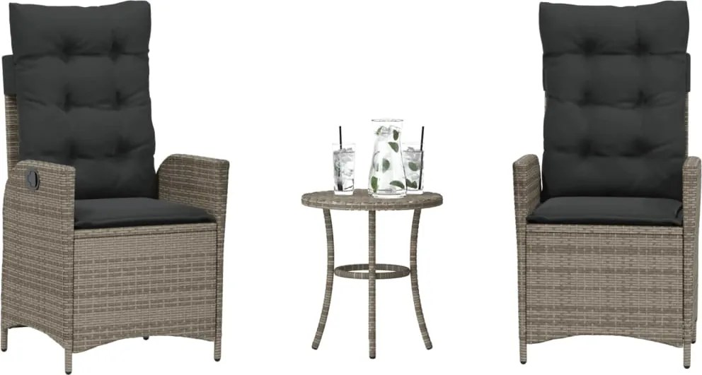 vidaXL 3 részes szürke polyrattan bisztrógarnitúra párnákkal