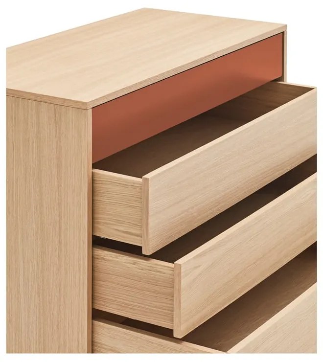 Yoko téglavörös fiókos komód tölgyfa dekorral - Teulat