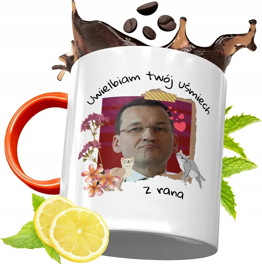 Narancssárga Bögre Mateusz Morawiecki Ajándék fényképes nyomtatással