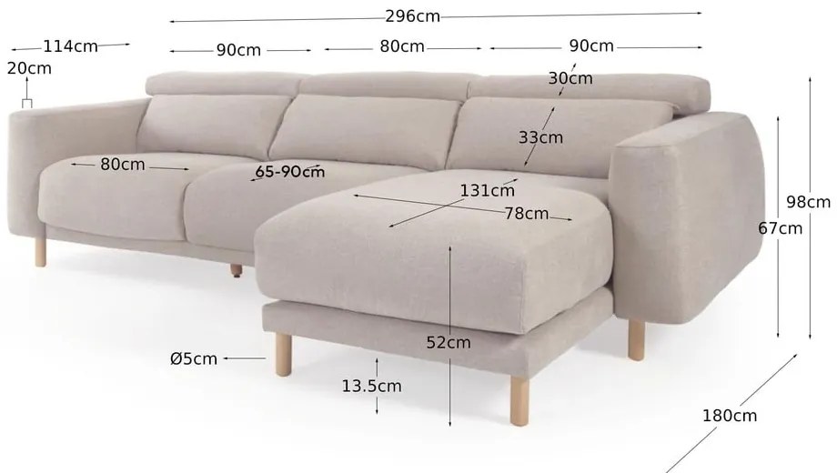 Bézs sarokkanapé (jobb oldali) Singa - Kave Home