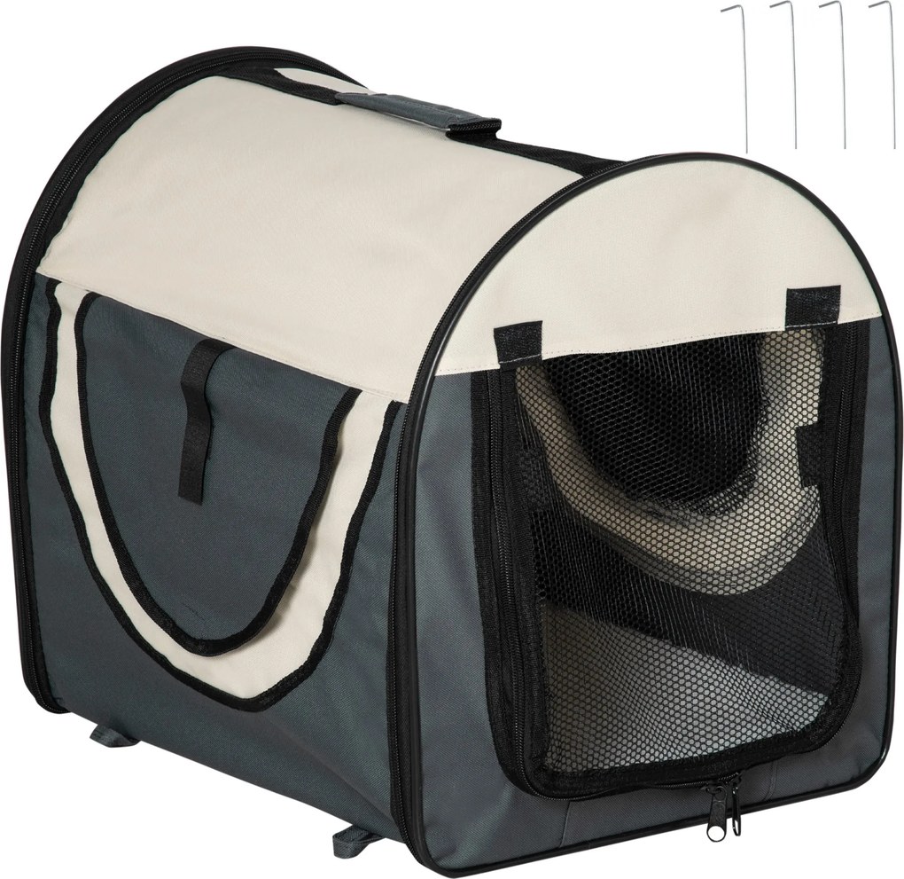 PawHut Összecsukható Kisállat Szállító Oxford Szövetből, Levehető Mosható Párnával és Hordtáskával, 46x36x41cm, Sötétszürke | Aosom