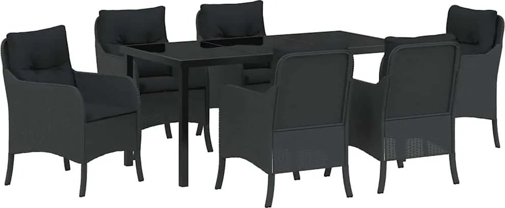 vidaXL Kert étkező szett párnával 7 pcs Fekete polirattan