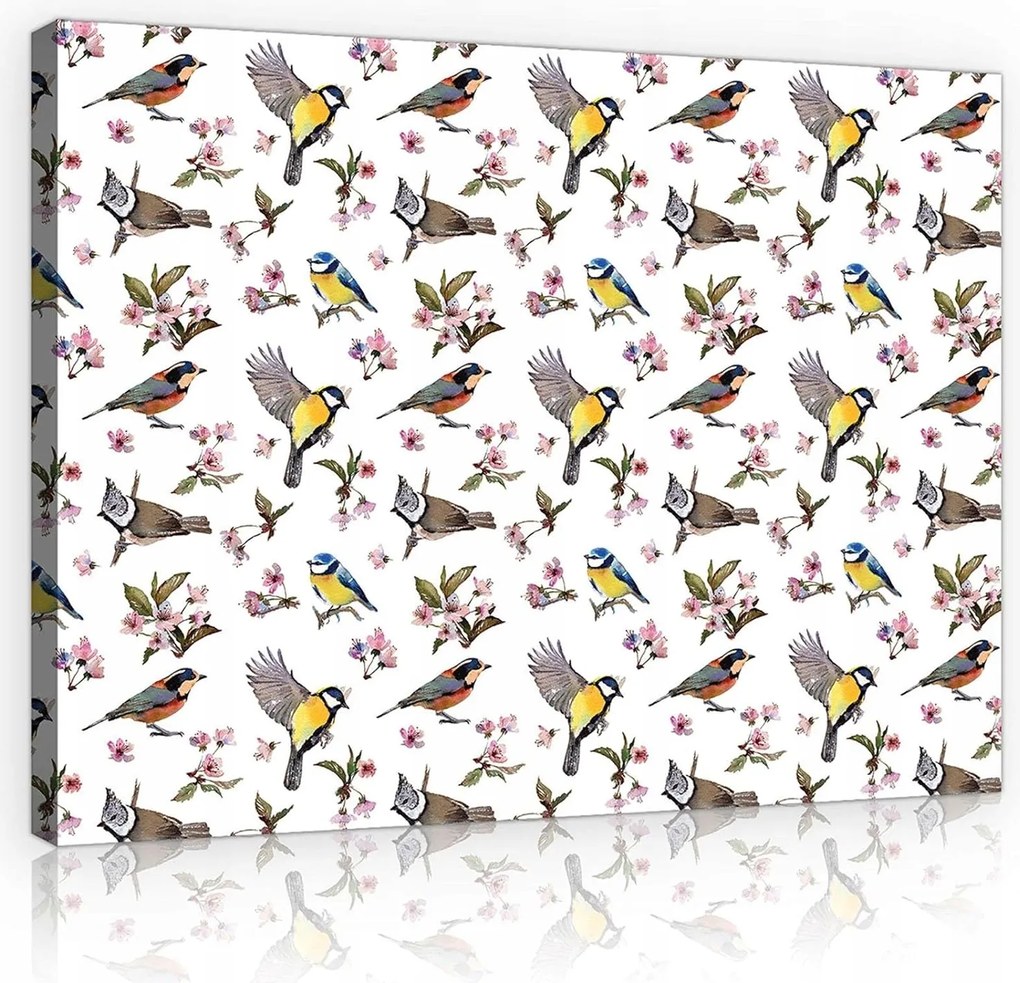 Vászonkép 100x75 Madarak és virágok dekoratív stílusban természetes akcentus otthonra