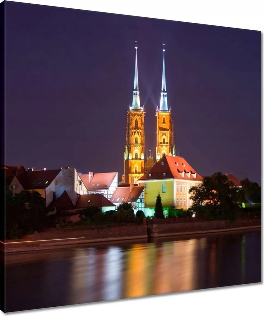 Vászonkép 60x60 Boroszló Éjszaka Katedrális