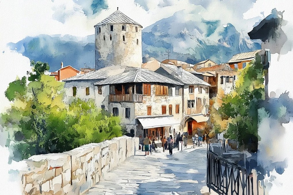 Vászonkép Canvas Város Bosznia Hercegovina Mostar Óváros 120x80