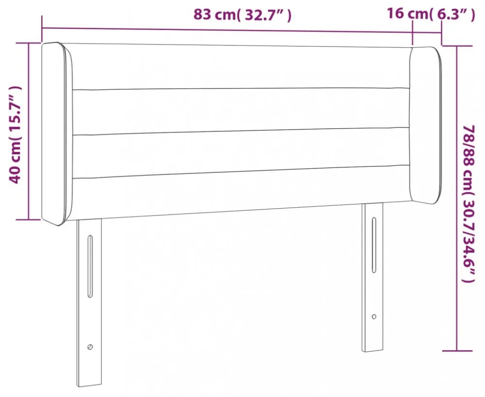 sötétbarna szövet LED-es fejtámla 83 x 16 x 78/88 cm