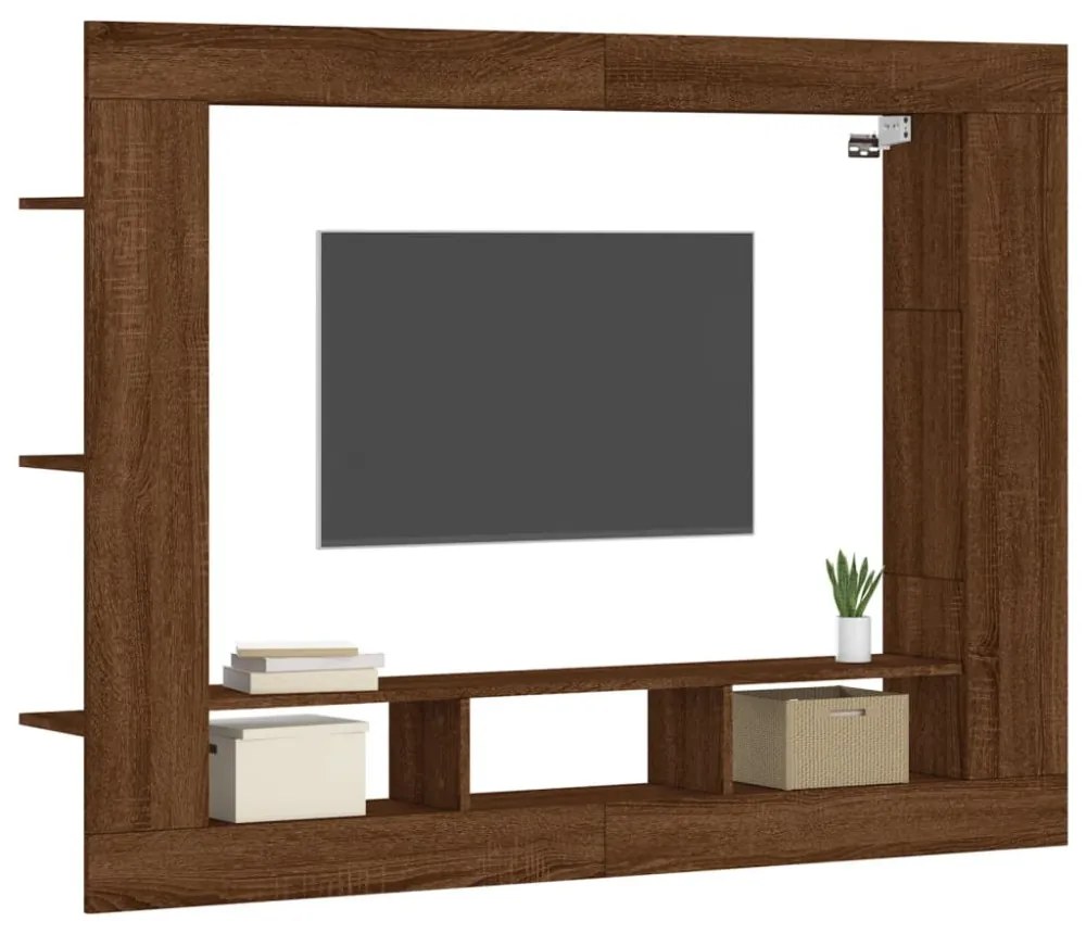 barna tölgyszínű szerelt fa TV-szekrény 152x22x113 cm