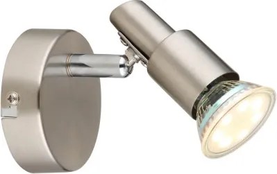 Globo 57385-1 Fali lámpa, LED reflektor, fém nikkel matt, fém krómozott, SzxM: 80x78mm, Mélység: 95mm, 1x GU10 LED 3W 230V izzóval, 250lm forrás, 250lm kimenet, 3000K
