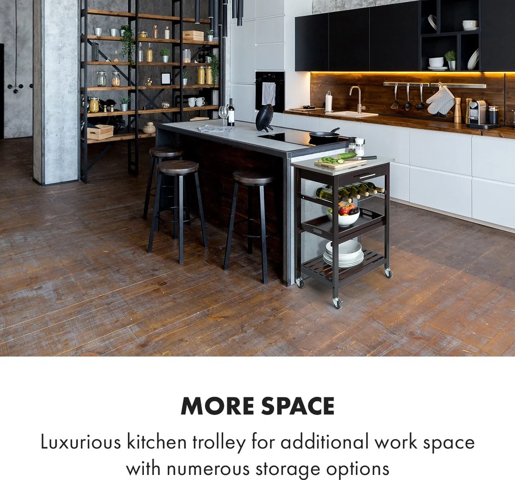 Klarstein Vermont, tálalókocsi, konyhai kocsi, 5 szintes, fa, rozsdamentes acél, mozgatható, mobil