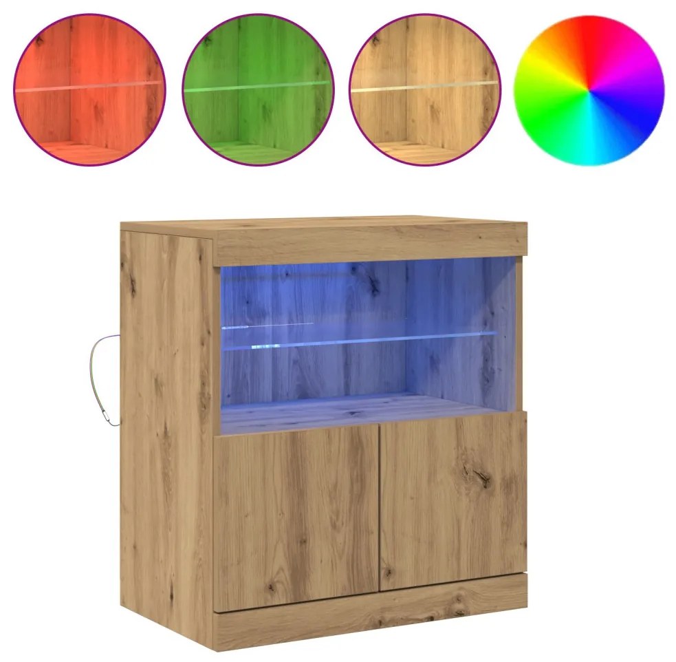 LED világításos oldalszekrény, Mesteri tölgy 60x37x67 cm
