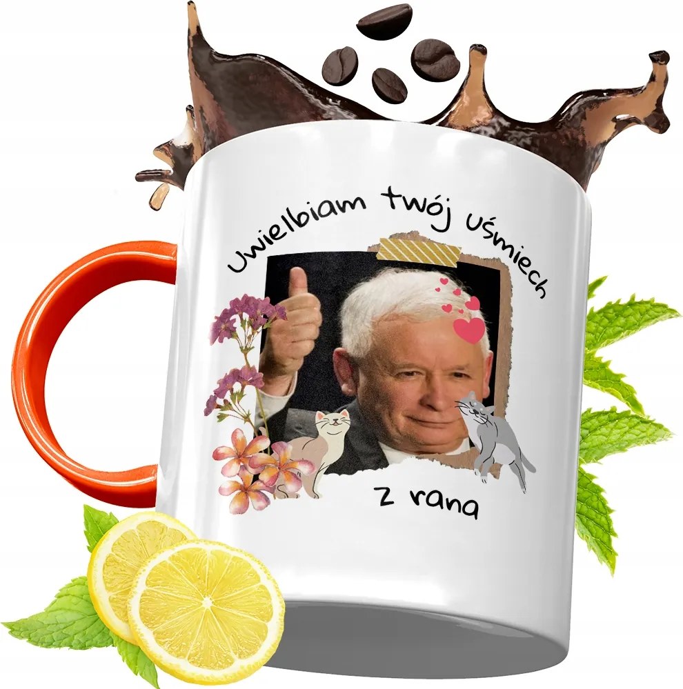 Narancssárga Bögre A Pis Elnökétől Jaroslaw Kaczynski fényképes nyomtatással