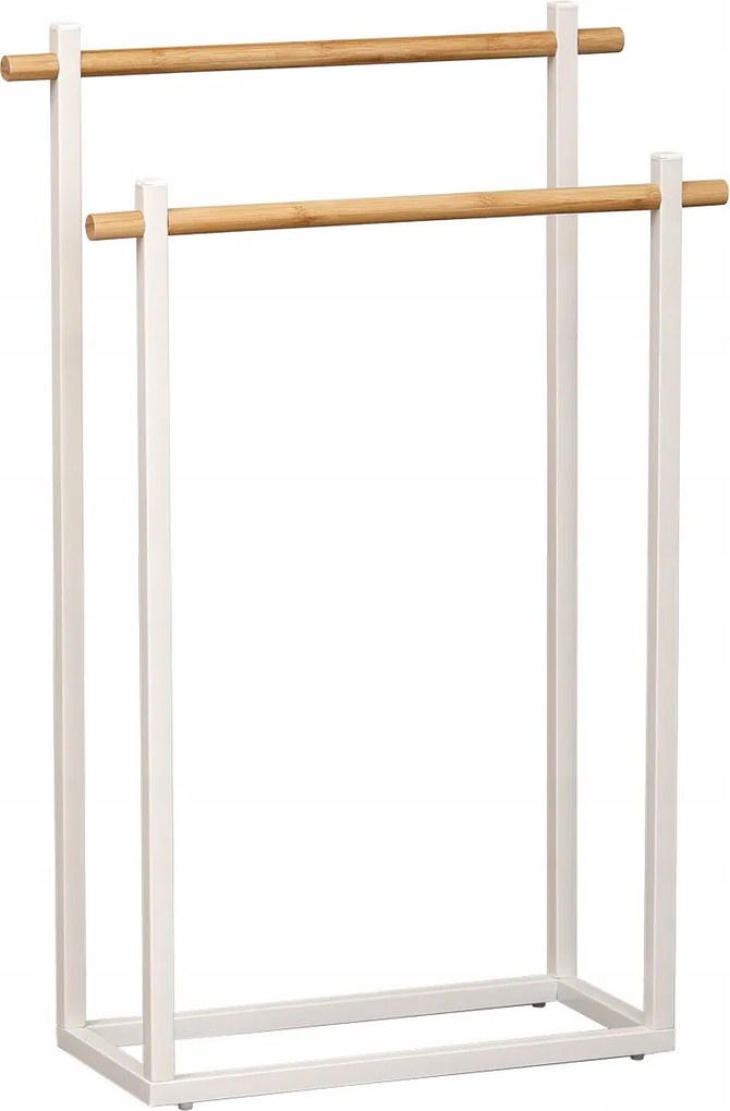 Törölközőtartó Állvány Kétkaros, Fém Szerkezettel És Bambusszal, Fehér