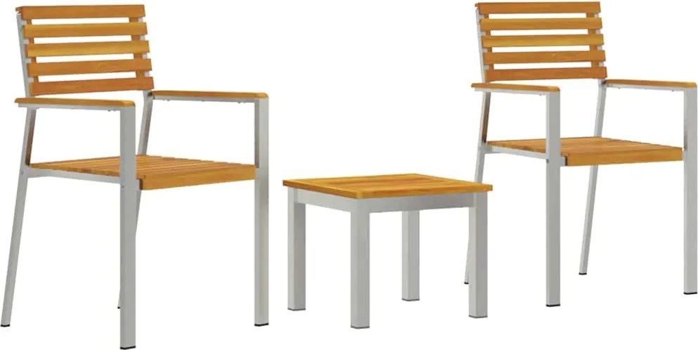 vidaXL Kert étkező szett 3 pcs Barna Tömör Akácfa