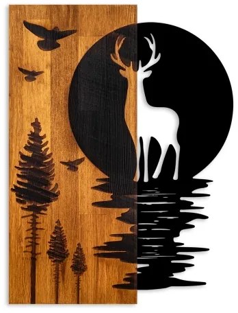 Falra szerelhető dekoráció 43x58 cm, szarvas és hold, fa/fém