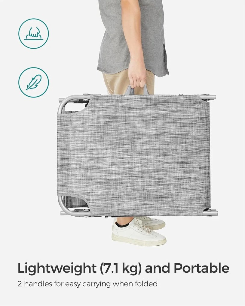 Összecsukható napozóágy napellenzővel 53 x 193 x 29,5 cm, 150 kg-ig terhelhető, Greige