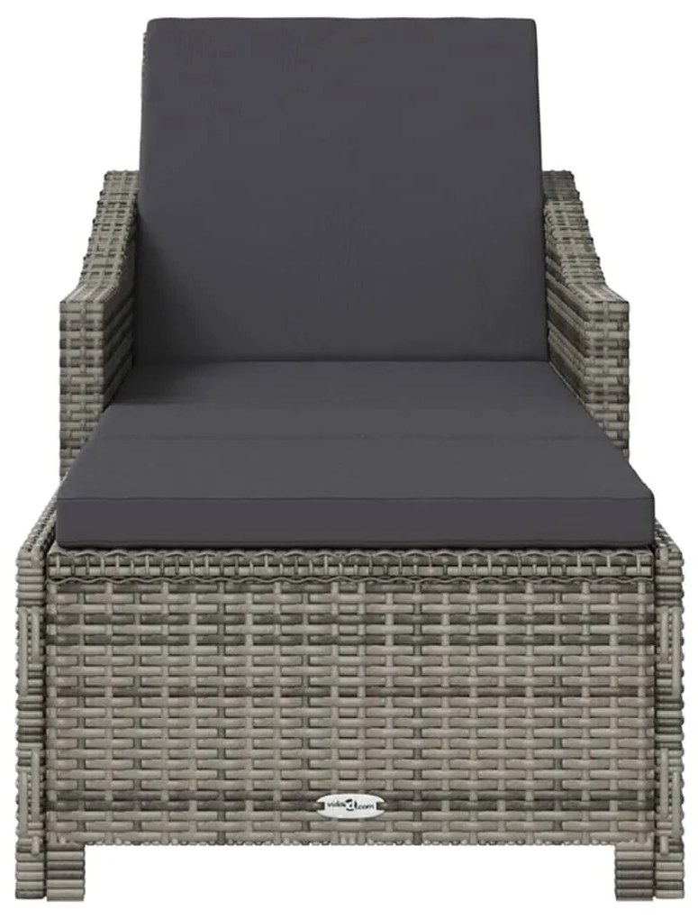 Szürke polyrattan napozóágy sötétszürke párnával