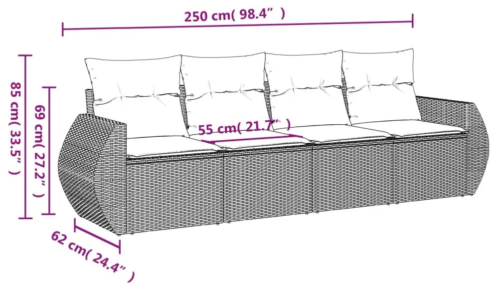 4 részes barna polyrattan kerti ülőgarnitúra párnákkal