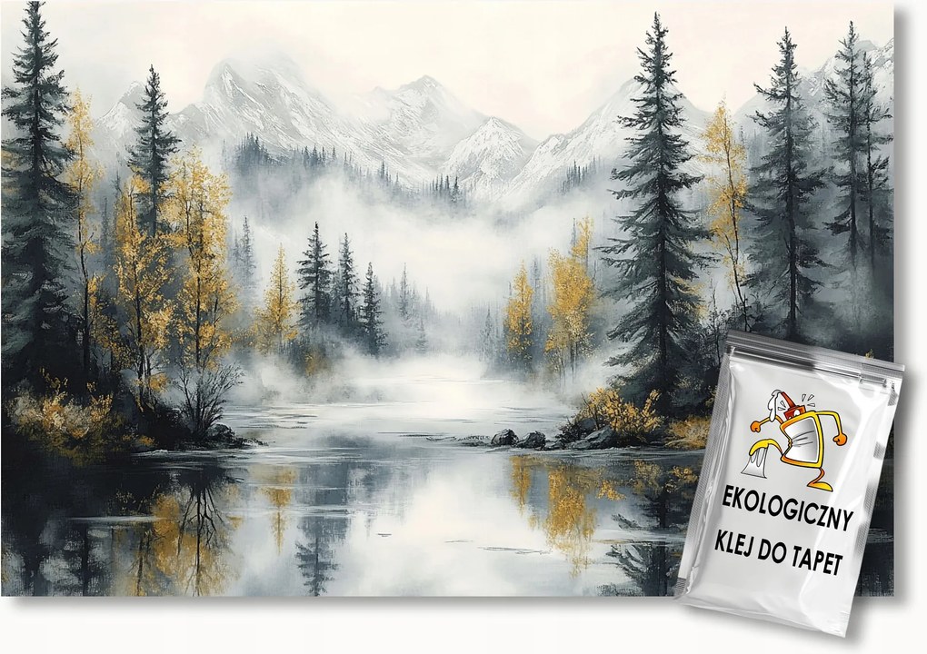 Fotótapéta Flizelina Kilátás Hegyek Erdő Fák Folyó Köd Ősz 250x175 ragasztó