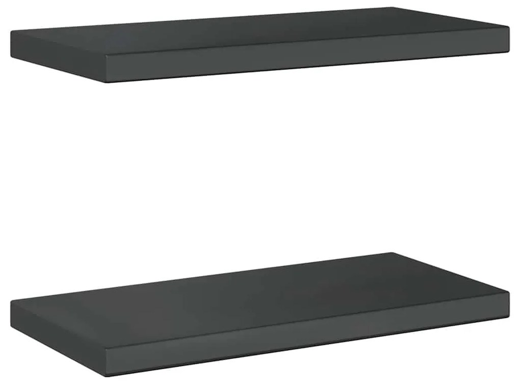 2 db fekete rozsdamentes acél fali polc 50 x 23,5 x 3 cm
