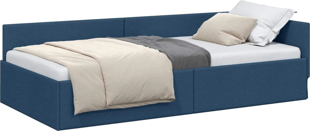 vidaXL Sarokágy keret fejtámlával Kék 80 cm x 200 cm szövet